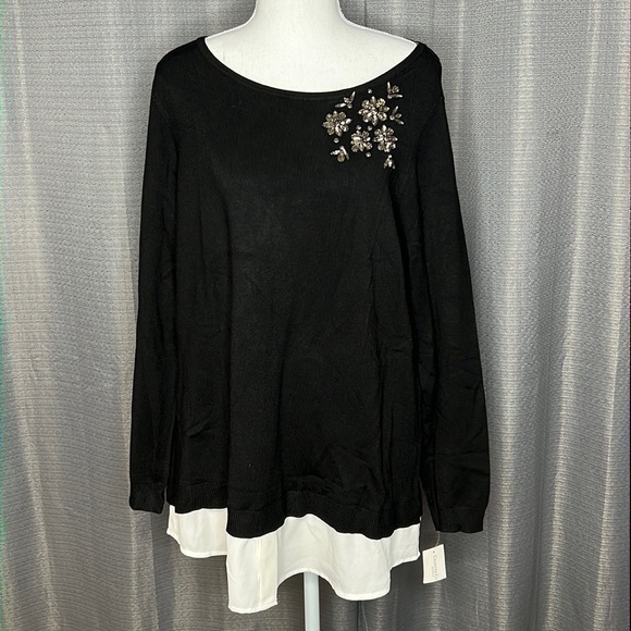 CHARTER CLUB WOMAN DEEP BLACK JEWEL TONES LONG SLEEVED SIZE 1X New - Picture 1 of 7